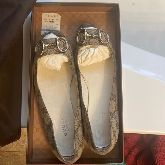 Gucci Monogram Canvas Horsebit Buckle Peep Toe Flats - Picture 3 of 6
